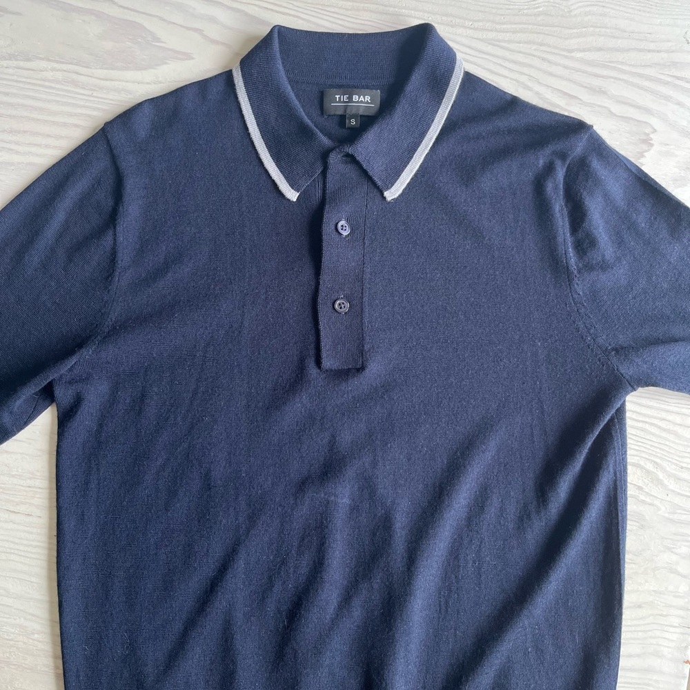 The Tie Bar Dark Blue Polo with White Trim
